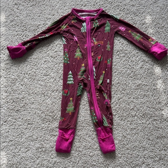 Little Sleepies Other - Little Sleepies Maroon and Pink Tree Print Footie